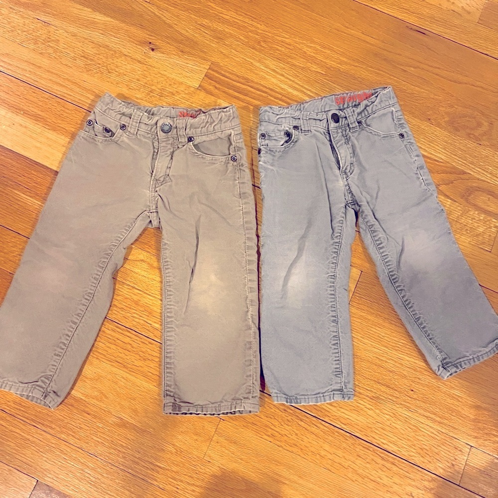 Jcrew boys 2T corduroy pants set of two in Gray and Khaki colors.